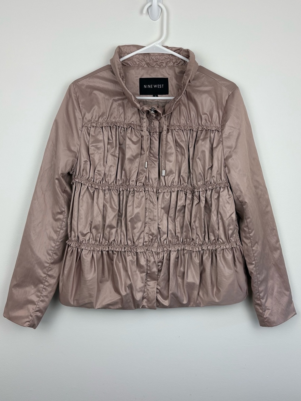 Nine West Taupe Moto Jacket Medium Gathers Pleated Indie Sleaze